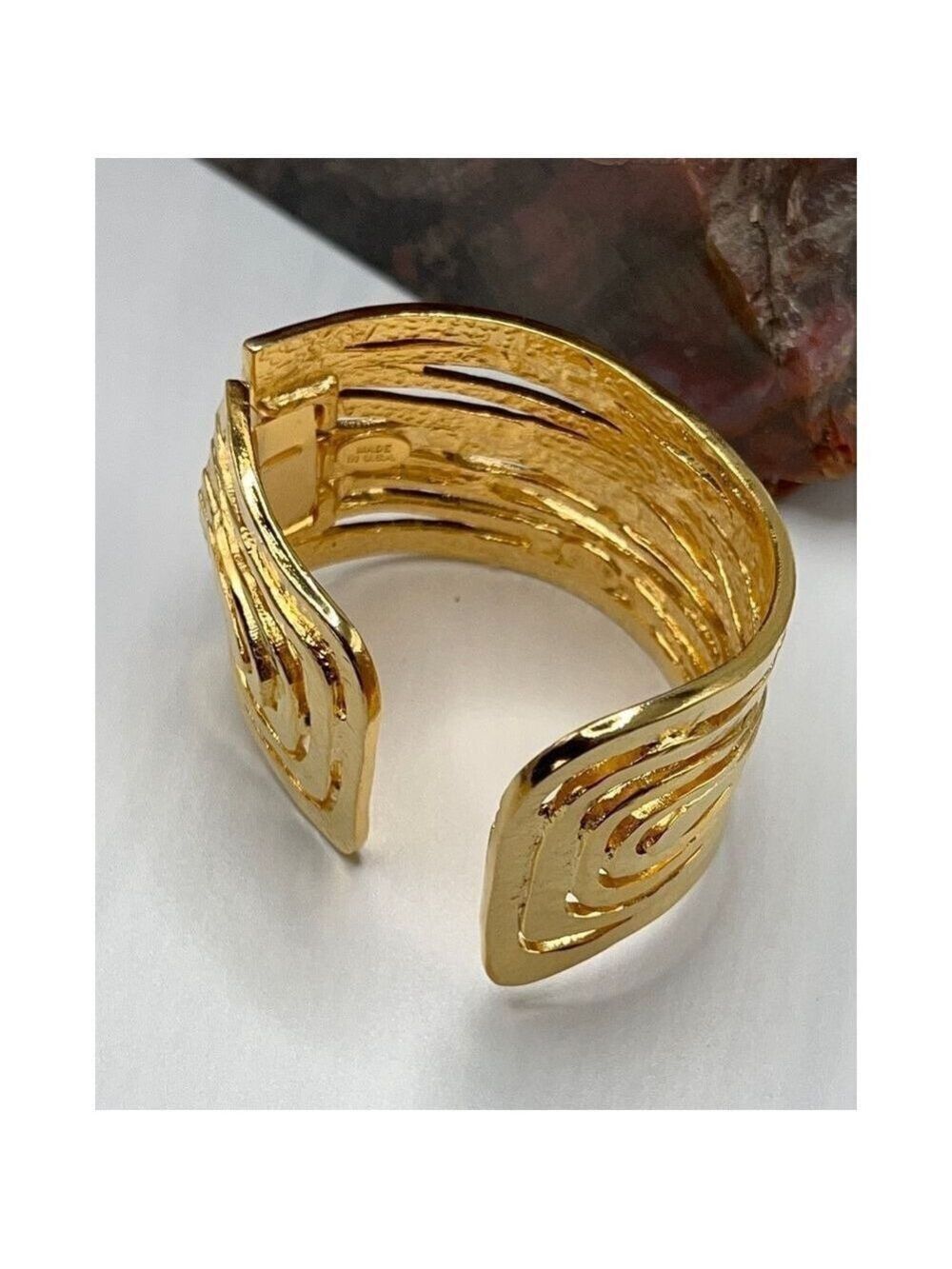 Kenneth Jay Lane Metallic Satin 22k Goldplated Wavy Cutout Wide Cuff